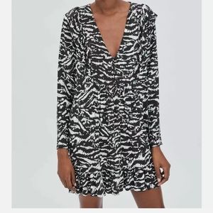 Zara Black White Zebra Print Dress Medium